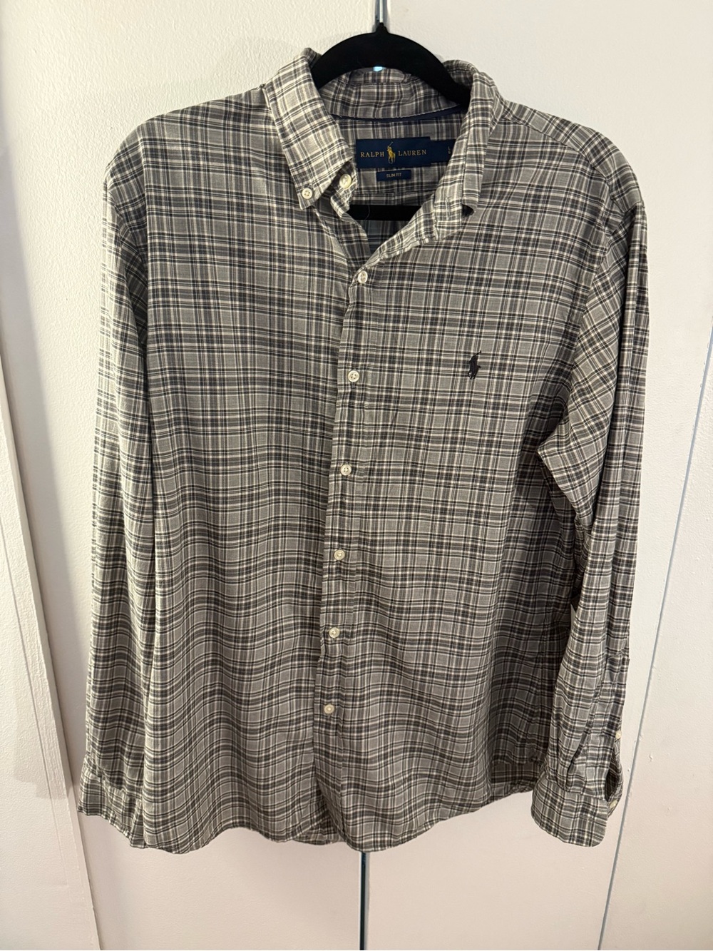 Ralph Lauren Men's Black and White Plaid Button- Down Slim Fit Shirt